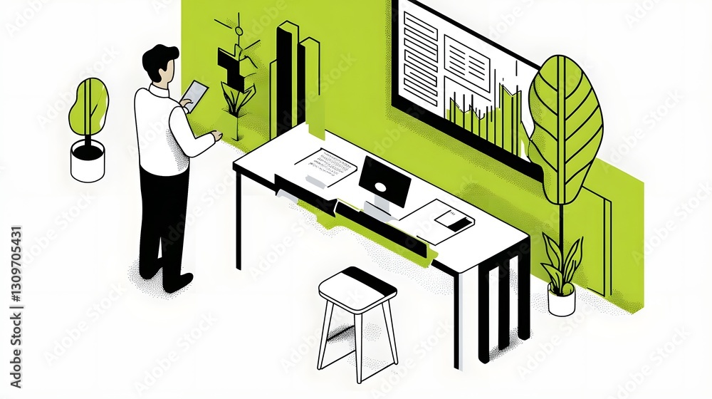 Poster digital marketing strategy with data analysis and growth charts in isometric flat design