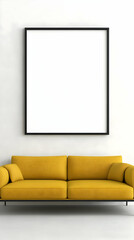 Modern Yellow Sofa and Blank Frame 3D Illustration