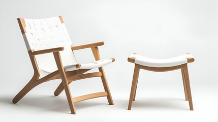 Minimalist White Bamboo Chair and Ottoman Set