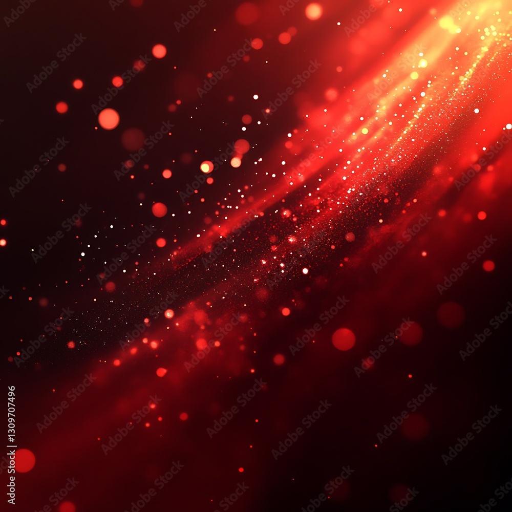 Poster red abstract background with glowing particles and light streaks