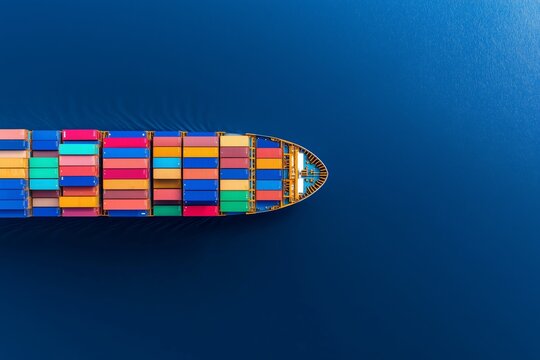 Gro&szlig;es Transportschiff auf dem Wasser. Handelsweg und globale Fracht symbolisiert.