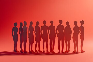 Red Silhouette Women Empowerment Group Illustration
