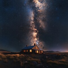 Milky Way's Embrace: A Lone House Under the Celestial River