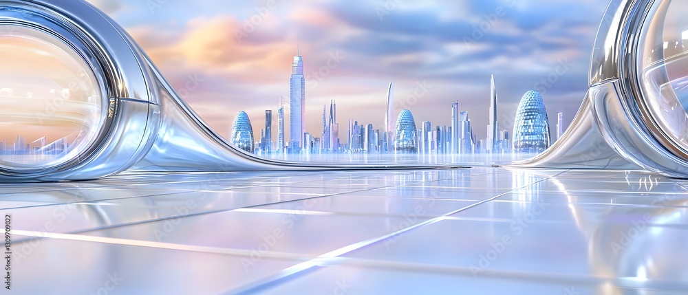 Poster a cityscape with a large building in the background