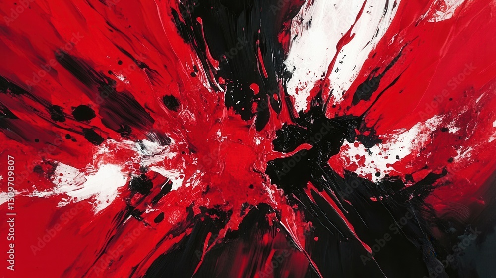 Poster Expressive chaos in sharp red and black with energetic strokes and lightning strikes conveying intense anger and emotion Generative AI