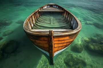 Obraz premium Submerged Wooden Boat In Clear Turquoise Water