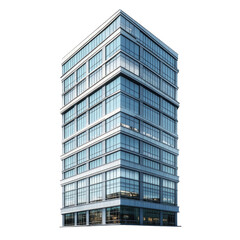 Modern corporate building with large windows and a sleek design isolated on transparent background, PNG