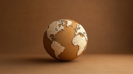 Fototapeta premium Brown Globe With White Continents Showcasing a Unique Artistic Design and Texture in a Minimalistic Setting