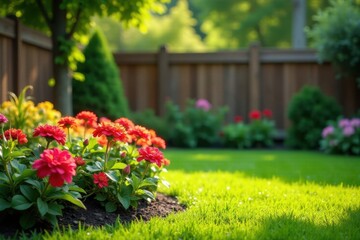 Newly planted flowerbeds in a private fenced yard , plants, flowerbed, growth