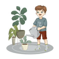 Boy Watering Plants