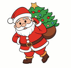 Santa with a Christmas Tree – Festive Holiday Illustration of Santa Claus & Xmas Tree