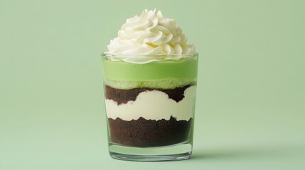a tempting green tea dessert layered with whipped cream, chocolate, and matcha. This delightful treat is perfect for any occasion