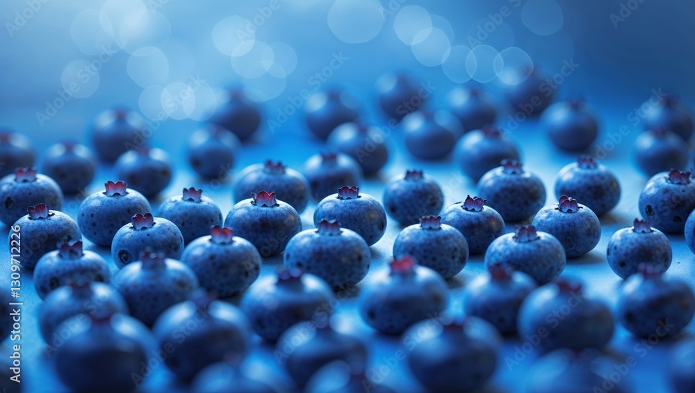 Poster fresh blueberries scattered across a surface with a soft blue background creating a vibrant and invi