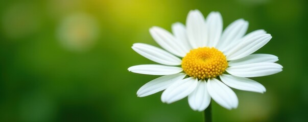 Fototapeta premium Single white daisy bloom, delicate petals, vibrant yellow center , simplicity, elegance, delicate