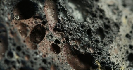Extreme close-up of a porous volcanic rock with detailed texture