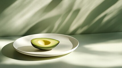 Fresh avocado on white plate. Healthy food concept.