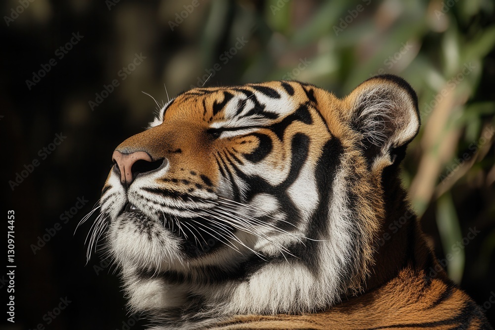 Aufkleber majestic tiger relaxing in the sunlight surrounded by lush greenery in a serene natural habitat gene