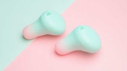 Pastel-colored earbuds on a pastel background