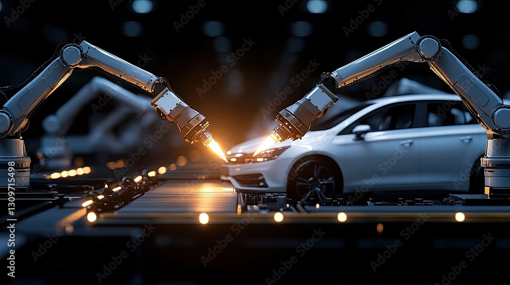Aufkleber advanced robotic technology works efficiently to assemble car parts on the production line in a stat