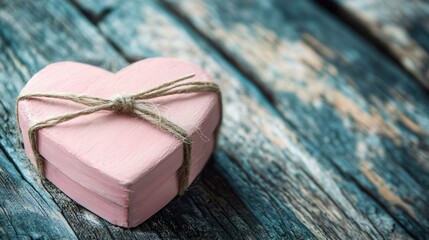 Pink heart-shaped gift box tied rustic twine