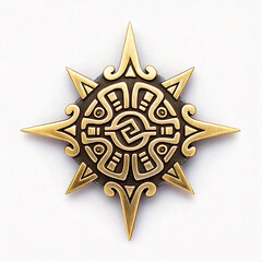 badge pin gold silver symbol mayan sun isolated on white