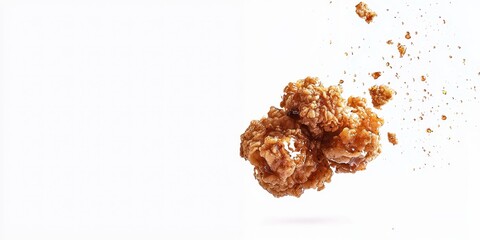 Crispy maple-glazed fried chicken floating on a pure white background
