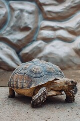 Sulcata tortoise (Centrochelys sulcata) is walking proudly. Sulcata tortoises are the largest land tortoise species in the world, and the third largest in the world
