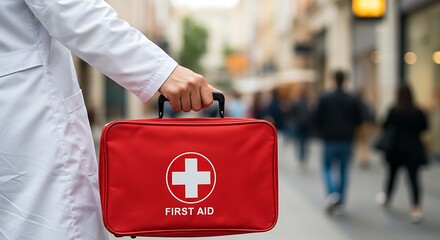 Healthcare Worker Carrying Emergency Kit in City