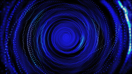 Abstract sci-fi blue tunnel. Wormhole absorbs cyberspace. 3D portal. Futuristic fantasy high-tech funnel. 3d rendering. Super-fast, fast 3D corridor. HD, 4K,