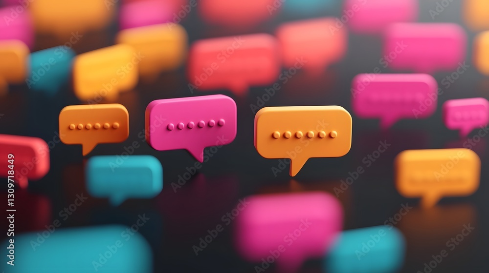 Aufkleber vibrant communication network of floating speech bubbles linking together in digital 3d