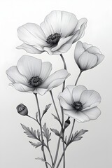 Embroidery pattern design featuring the outline of three beautiful flowers displayed in a charming vase for artistic projects
