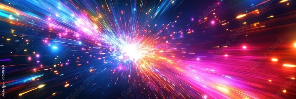 Poster Dynamic explosion of bright neon colors creating a captivating abstract background with intense movement and energy Generative AI