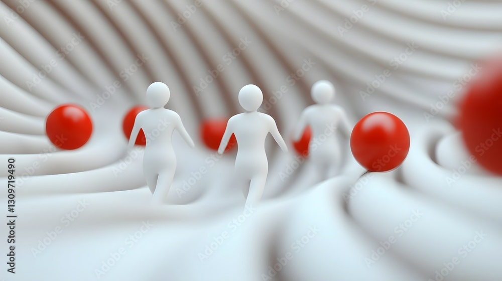 Aufkleber spheres of synergy:three abstract figures passing dynamic teamwork in 3d