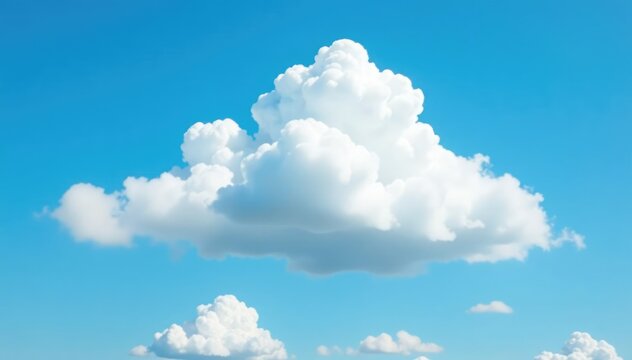 Fluffy white clouds take on a whimsical shape amidst the blue sky, playful, shape