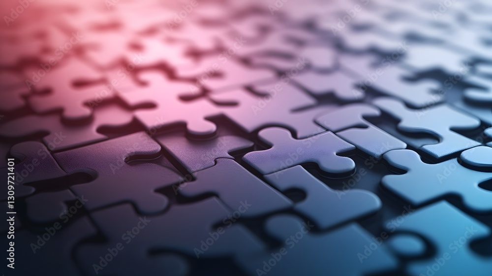Poster puzzle pieces connecting to symbolize teamwork and trust in abstract 3d