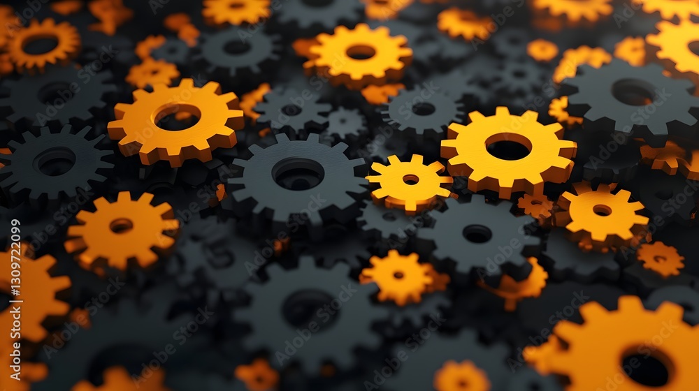 Poster interconnected gears in motion depicting synergy and teamwork concept in 3d