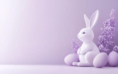 Obraz premium Easter 3d background minimalistic mockup with space for text, delicate soft lilac pastel background