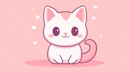 A cute cartoon cat with hearts illustrated in pink colors