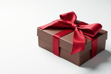 Obraz premium Luxury chocolate gift box with a graceful ribbon bow, pristine white backdrop , chocolate gift, festive