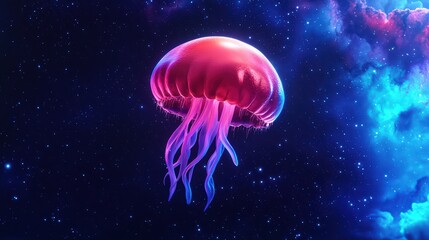 Obraz premium Ethereal Jellyfish Shaped Like a Spaceship Floating in Cosmic Nebula