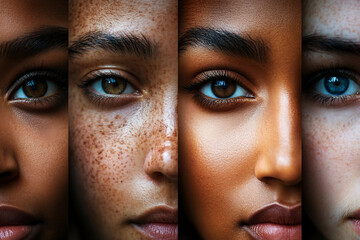 Generative AI concept of diversity and inclusion featuring a collage of diverse human faces showcasing cultural unity