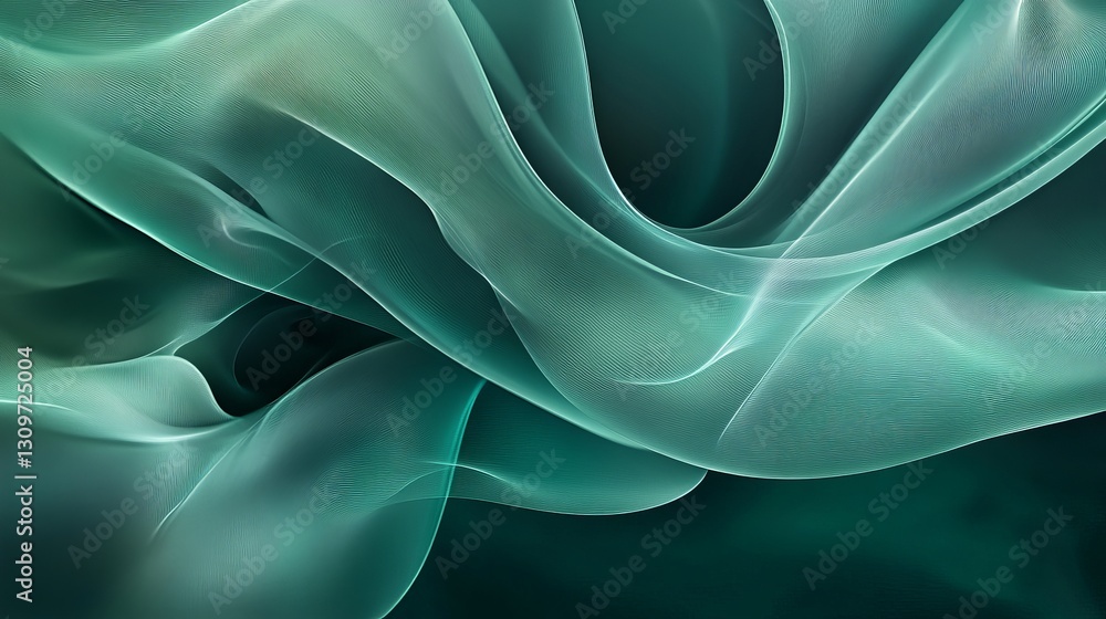 Poster abstract teal green flowing fabric waves elegant soft smooth background design texture pattern digit