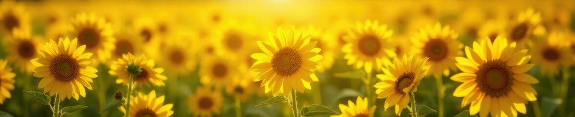 Obraz premium Shining sunflowers in a field of heart-shaped wild flowers, heart shaped flowers, yellow hues, floral art