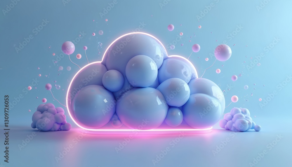 Poster creative cloud computing icon. cloud services, solutions in 3d rendering style. digital illustration