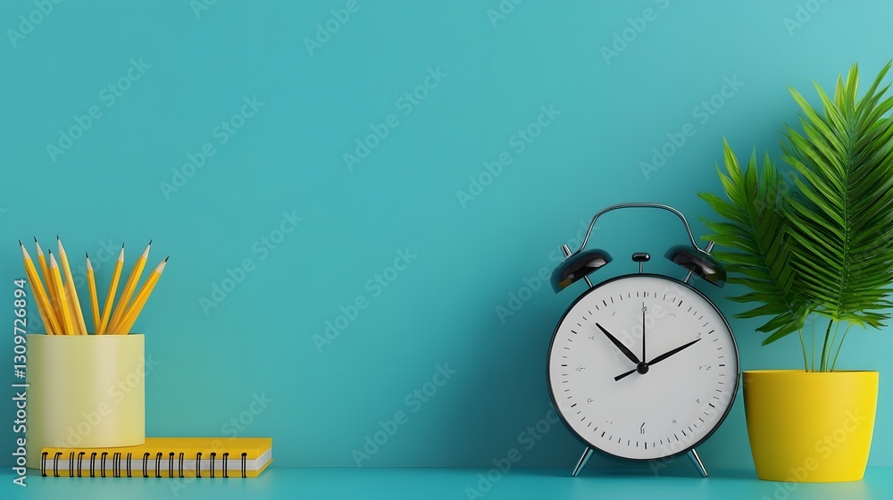 Poster floating clock and checklist for effective time management and productivity