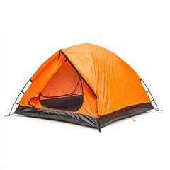 Vibrant Orange Camping Tent Set Up in Serene Outdoor Nature Setting for Adventurous Travelers