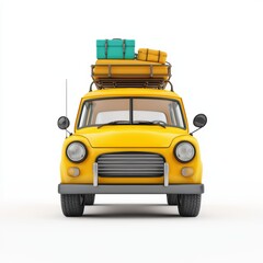 Classic Yellow Car Ready for an Epic Road Trip Adventure with Scenic Views and Travel Gear