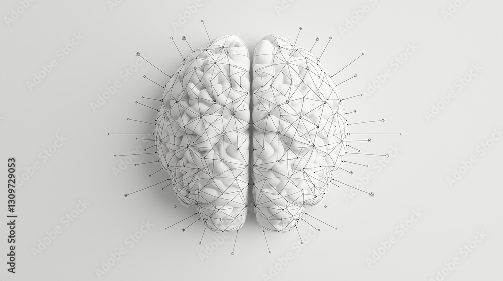 Poster abstract white brain model with neural connections and network design