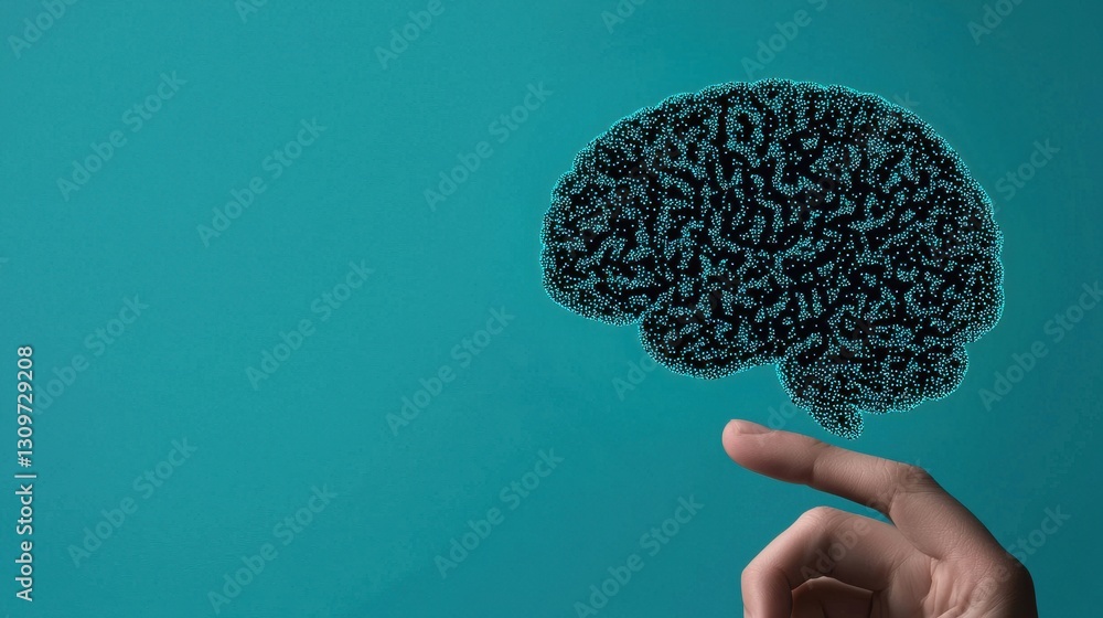 Poster abstract representation of a brain with finger touching imagination
