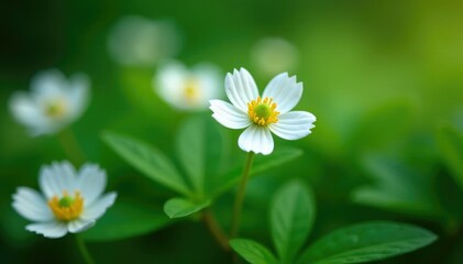 Delicate white petals surrounding a small green stem, foliage, floral, nature